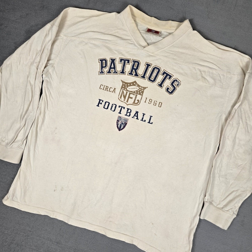 Vintage New England Patriots Shirt Mens XL Long Sleeve Ivory Logo‎ NFL *READ